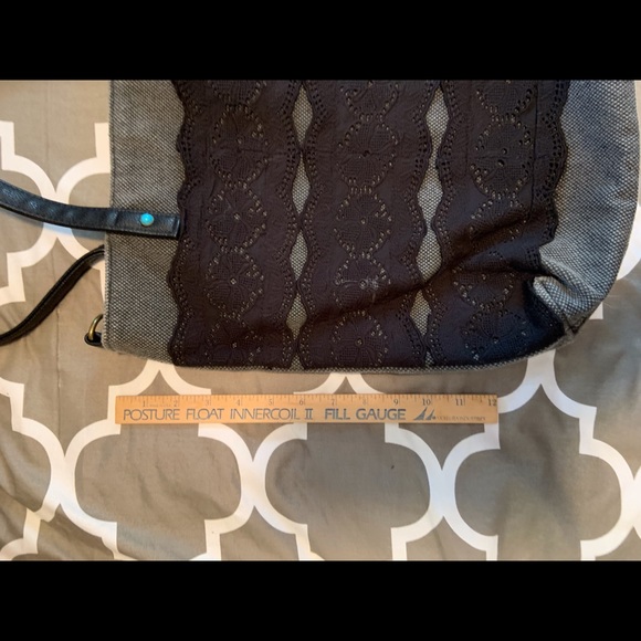 🦩Mudd Brand shoulder tote bag in gray tweed and black lace - Picture 2 of 7